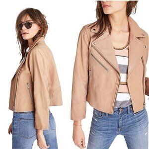 Madewell Washed Leather Motorcycle Jacket Tan Zip Size XS